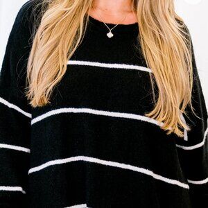 Chic Soul, Black Striped Oversized Sweater, 1X